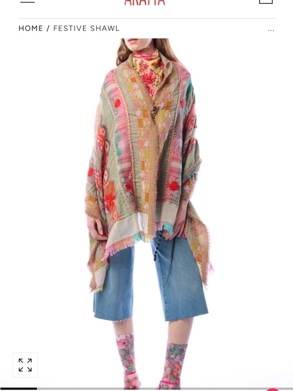 AKABA Multicolor Festive Shawl Wrap - Floral Pattern - Picture 2 of 7